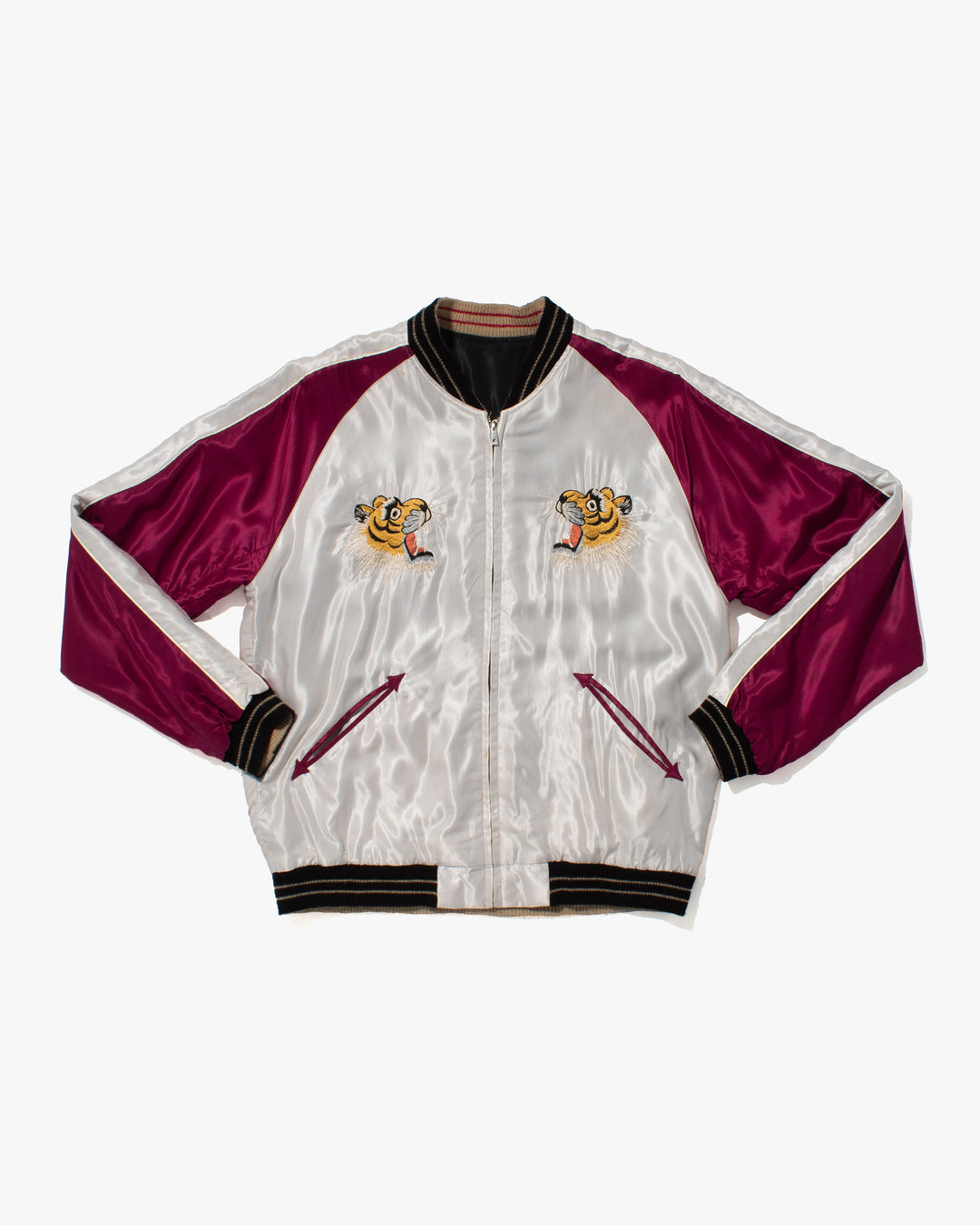 Japanese Repro Souvenir Jacket, Reversible, L, Silver with Map and Animals