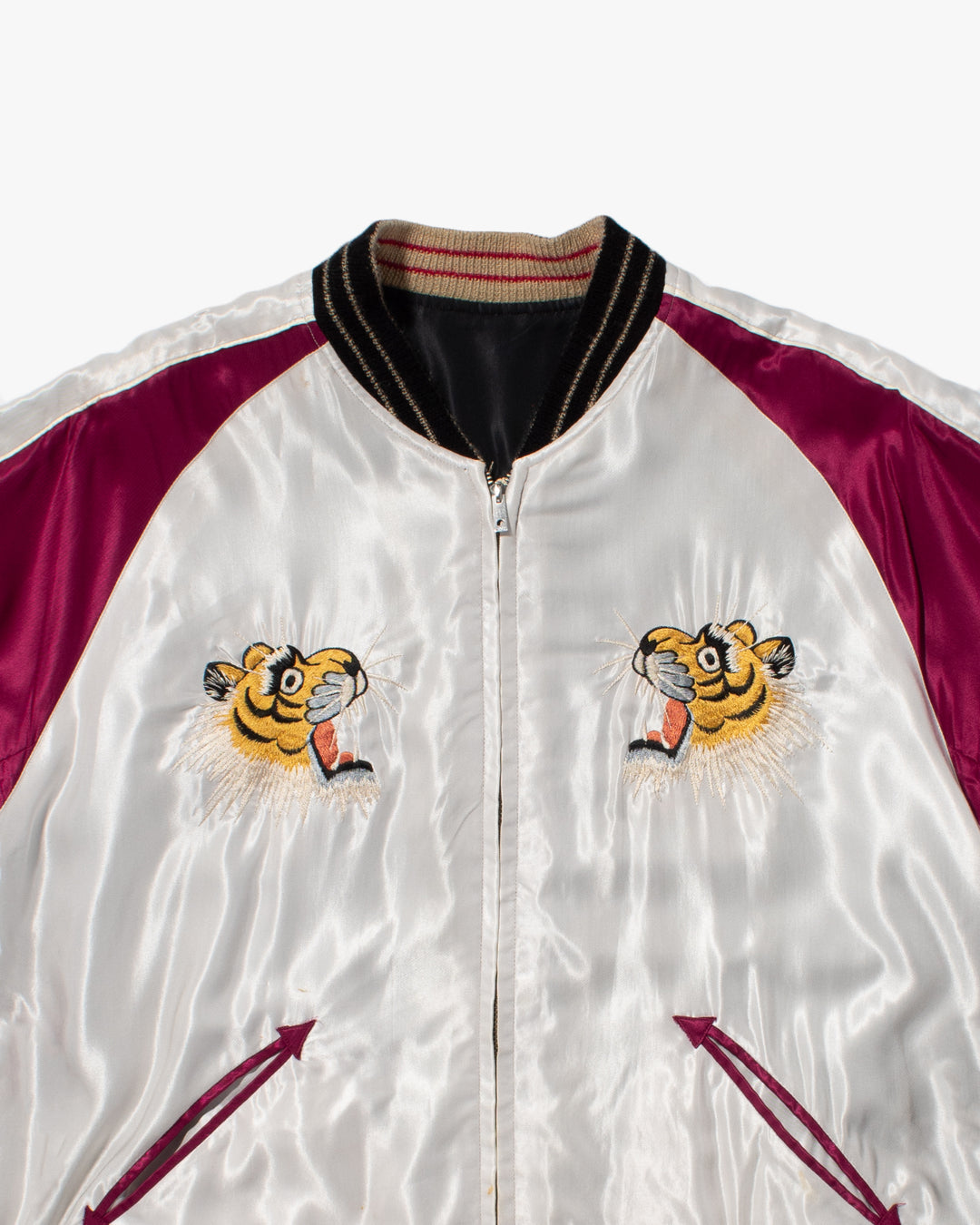 Japanese Repro Souvenir Jacket, Reversible, L, Silver with Map and Animals