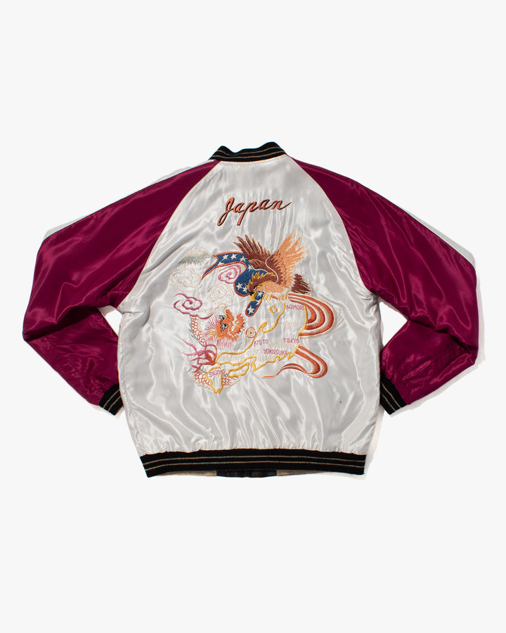 Japanese Repro Souvenir Jacket, Reversible, L, Silver with Map and Animals