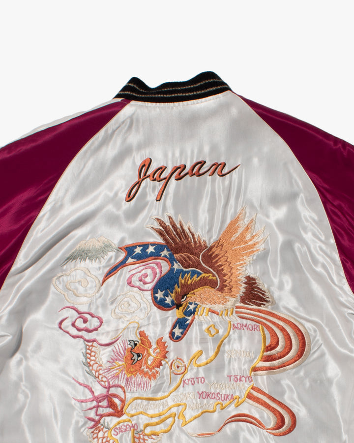 Japanese Repro Souvenir Jacket, Reversible, L, Silver with Map and Animals