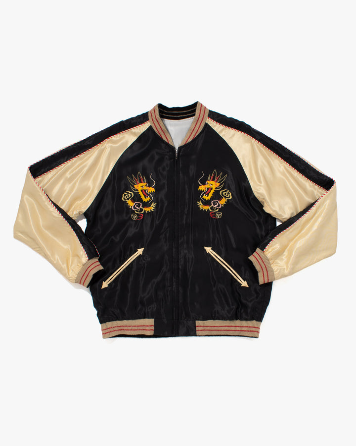Japanese Repro Souvenir Jacket, Reversible, L, Silver with Map and Animals