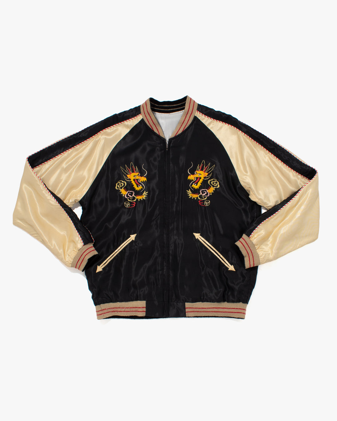 Japanese Repro Souvenir Jacket, Reversible, L, Silver with Map and Animals