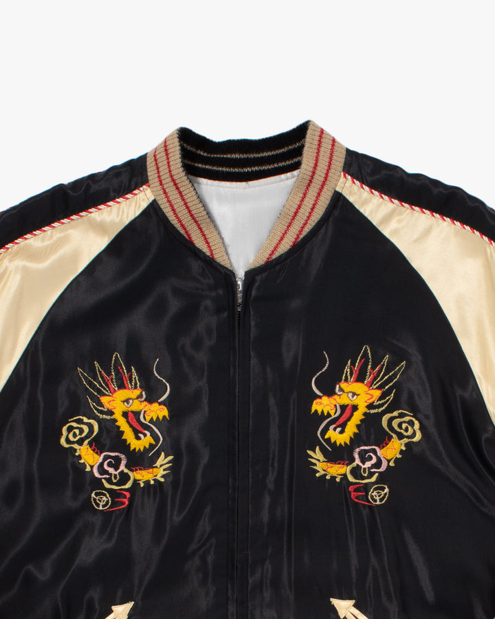 Japanese Repro Souvenir Jacket, Reversible, L, Silver with Map and Animals