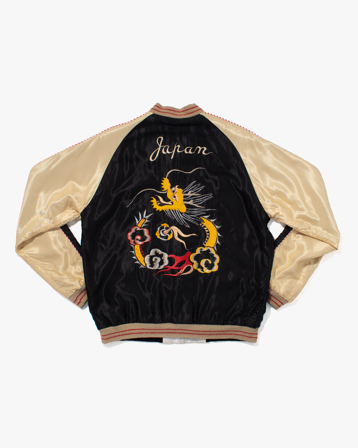 Japanese Repro Souvenir Jacket, Reversible, L, Silver with Map and Animals