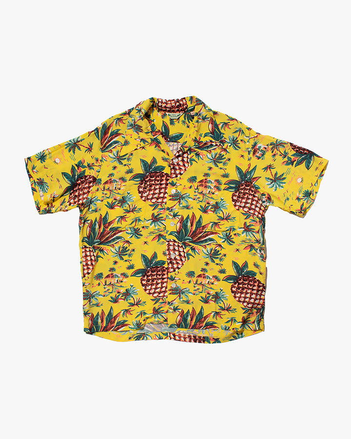 Japanese Repro, Short Sleeve Aloha Shirt, Pine McSwine, Yellow with Pineapple - M