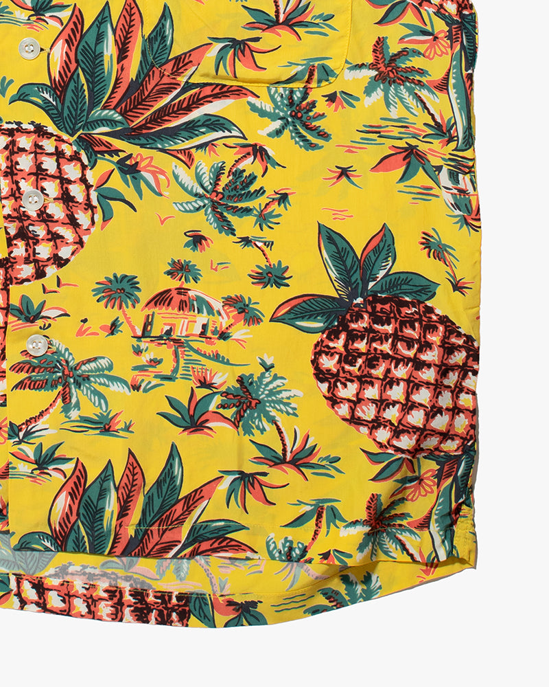 Japanese Repro, Short Sleeve Aloha Shirt, Pine McSwine, Yellow with Pineapple - M