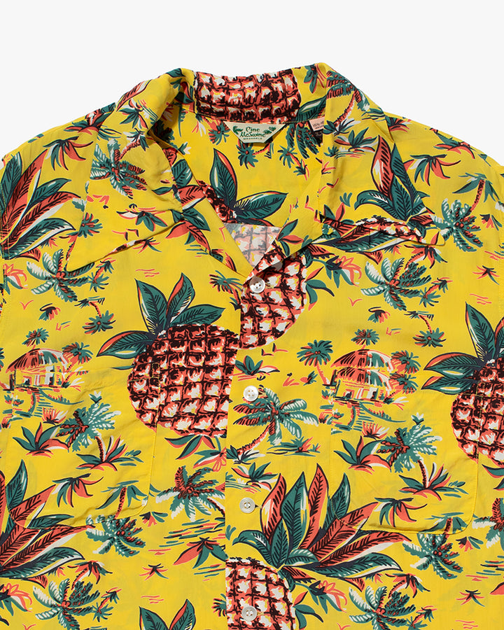 Japanese Repro, Short Sleeve Aloha Shirt, Pine McSwine, Yellow with Pineapple - M