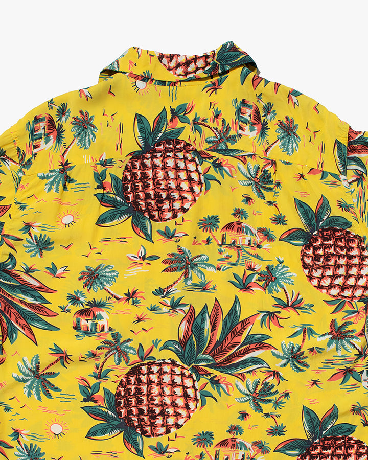 Japanese Repro, Short Sleeve Aloha Shirt, Pine McSwine, Yellow with Pineapple - M