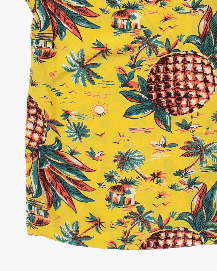 Japanese Repro, Short Sleeve Aloha Shirt, Pine McSwine, Yellow with Pineapple - M