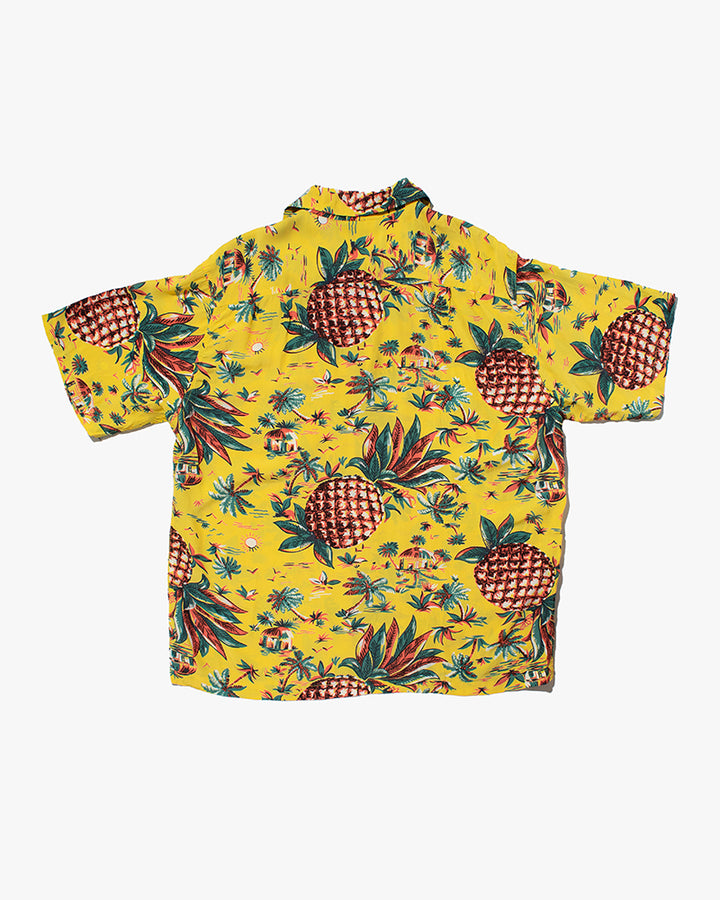 Japanese Repro, Short Sleeve Aloha Shirt, Pine McSwine, Yellow with Pineapple - M