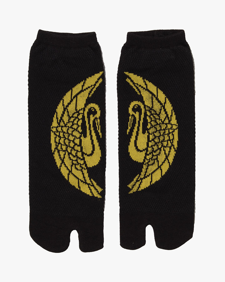 Wa Modern, Tabi Socks, Ankle, Black with Yellow Crane - M/L