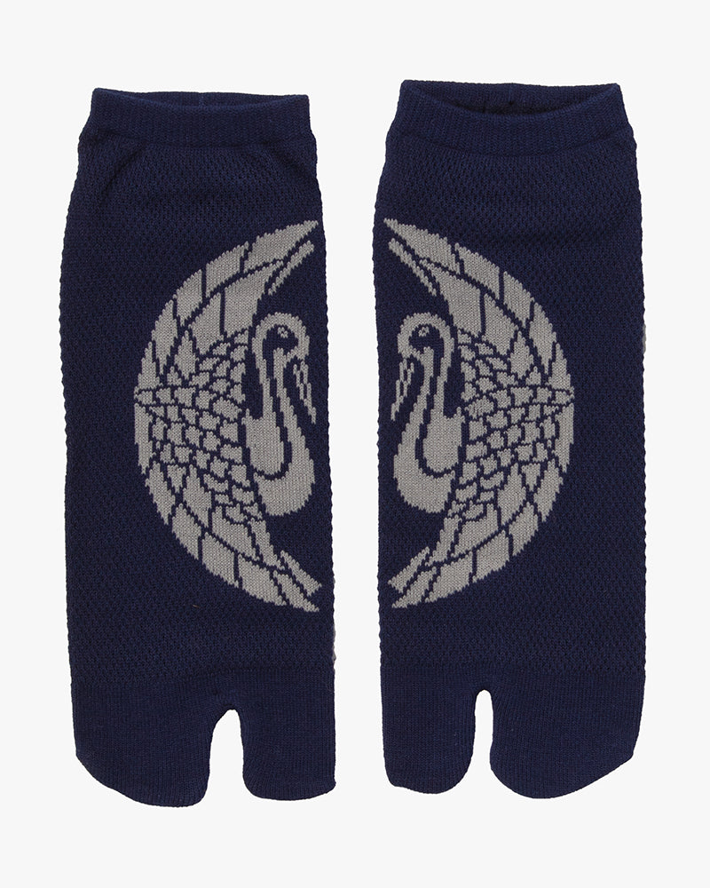 Wa Modern, Tabi Socks, Ankle, Navy with Silver Crane - M/L