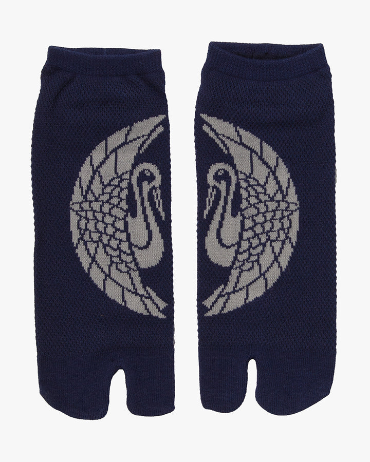 Wa Modern, Tabi Socks, Ankle, Navy with Silver Crane - M/L