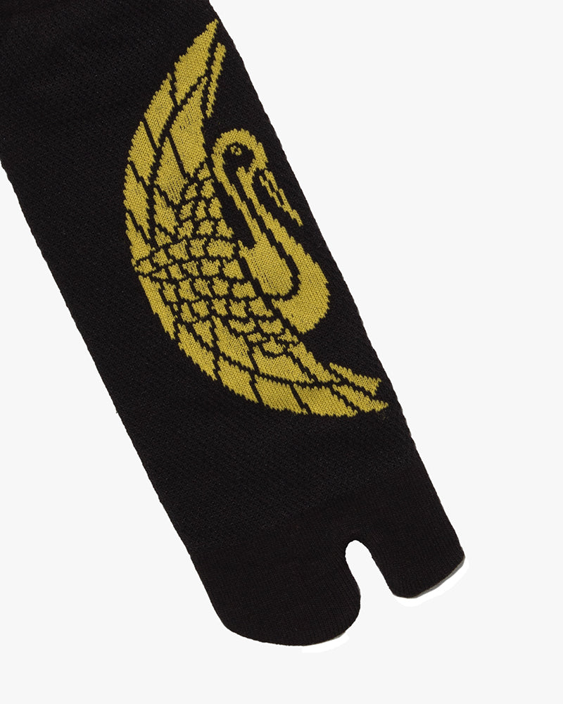 Wa Modern, Tabi Socks, Ankle, Black with Yellow Crane - M/L