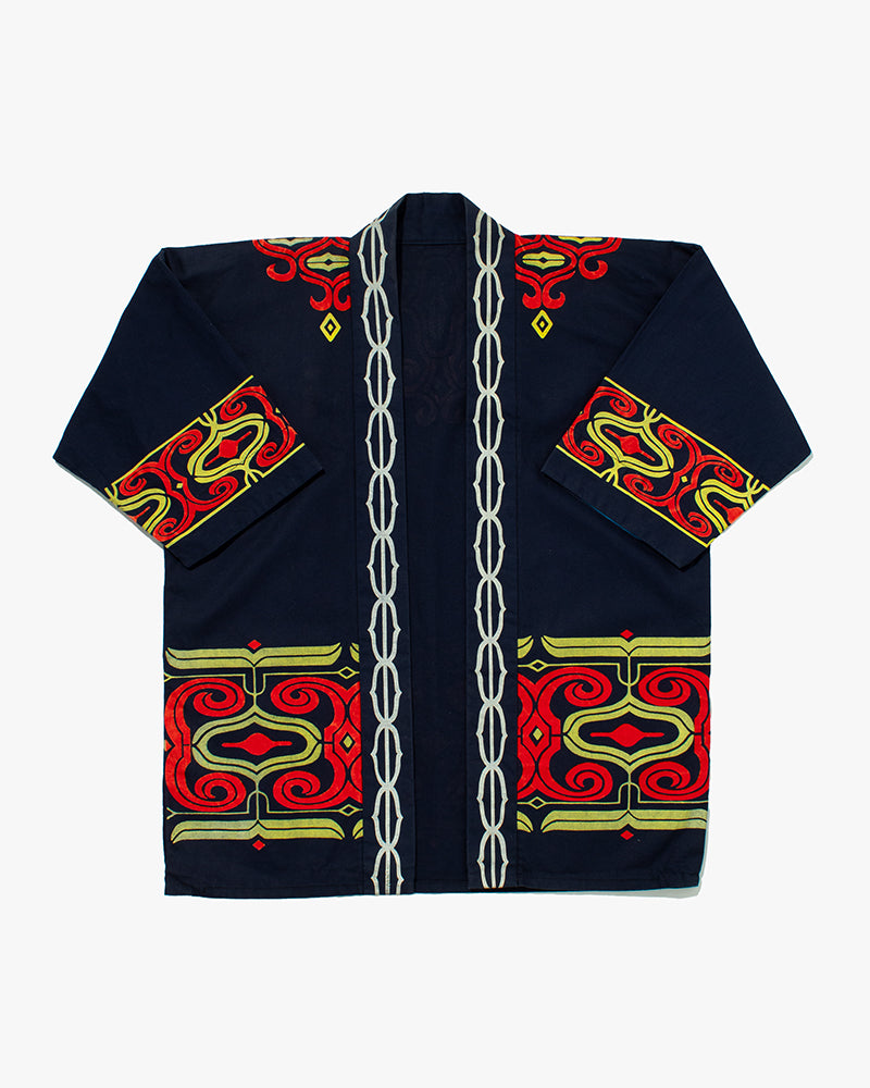 Vintage Ainu Jacket, Navy with Faded Red and Gold