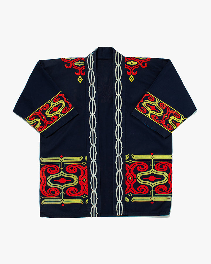 Vintage Ainu Jacket, Navy with Faded Red and Gold