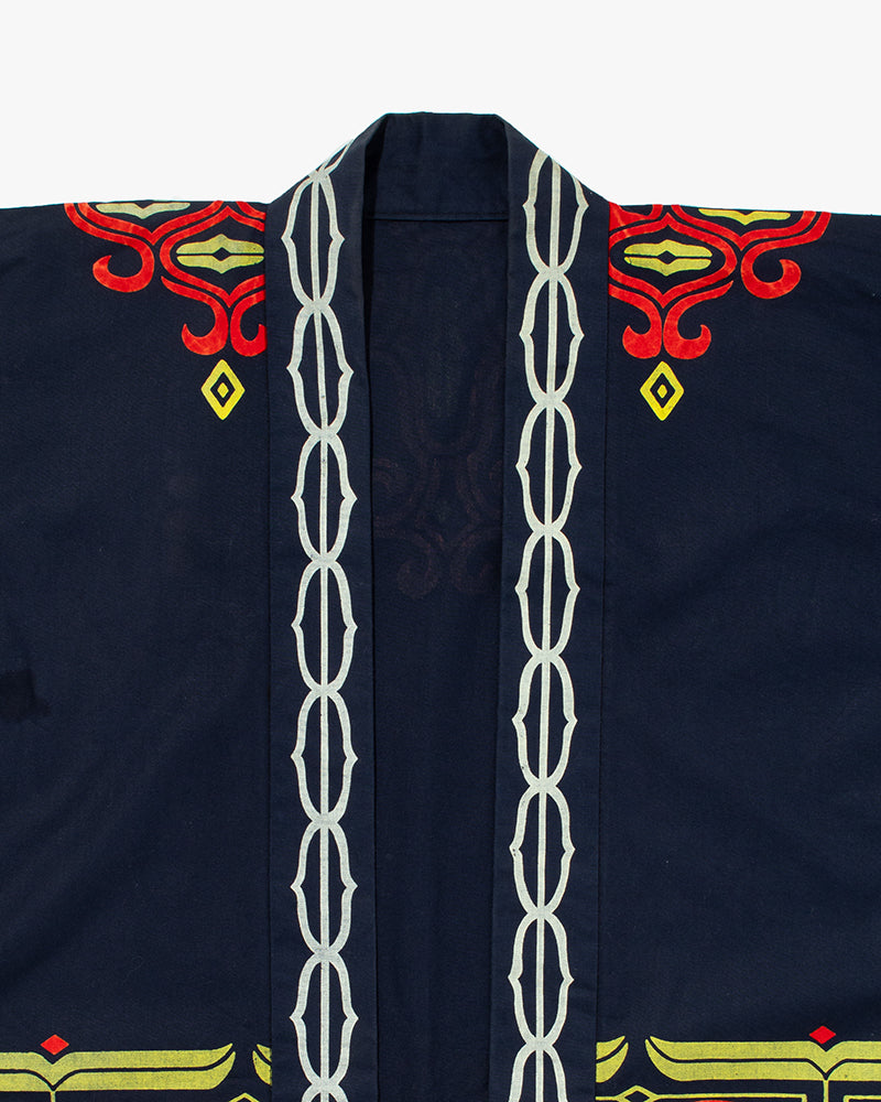 Vintage Ainu Jacket, Navy with Faded Red and Gold