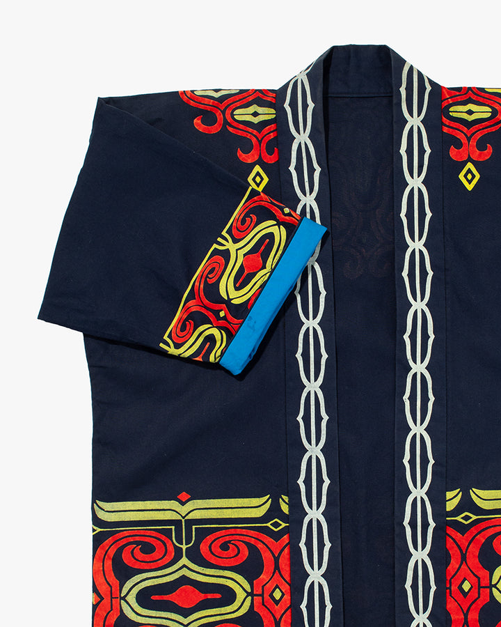 Vintage Ainu Jacket, Navy with Faded Red and Gold