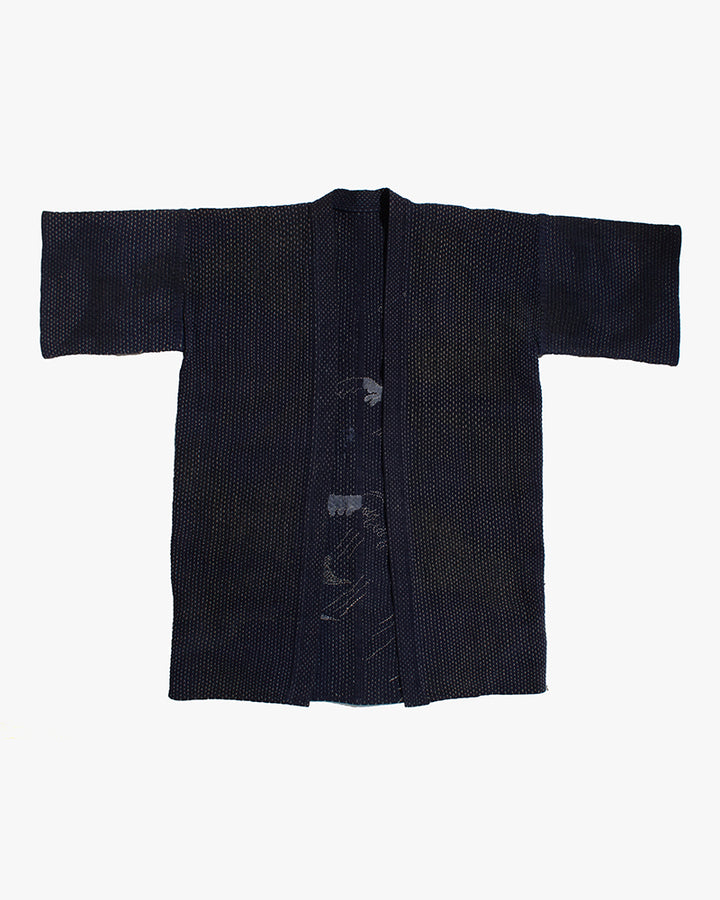 Vintage Noragi Jacket, Hand-Stitched Sashiko and Painted Eagle and Samurai