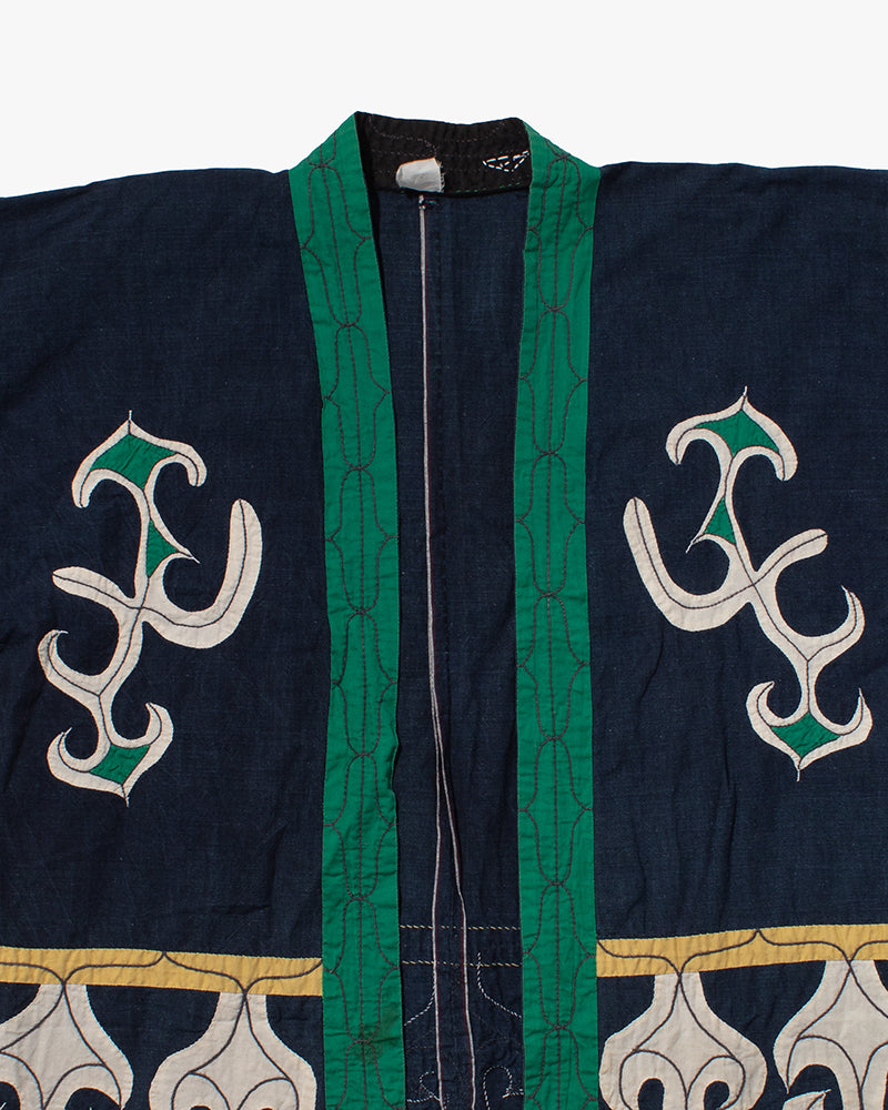Vintage Ainu Jacket, Navy with Green and Yellow