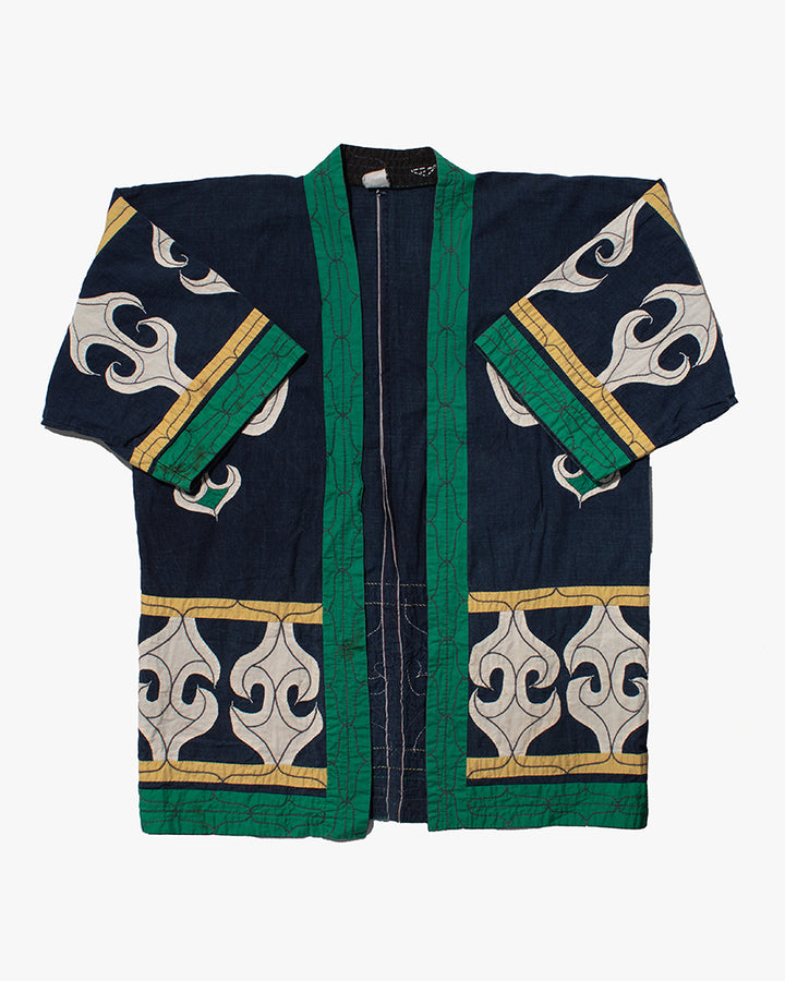 Vintage Ainu Jacket, Navy with Green and Yellow