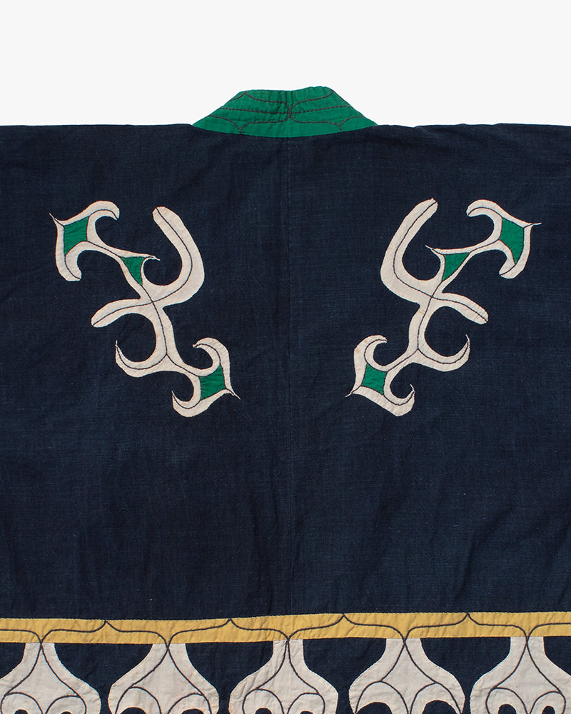 Vintage Ainu Jacket, Navy with Green and Yellow