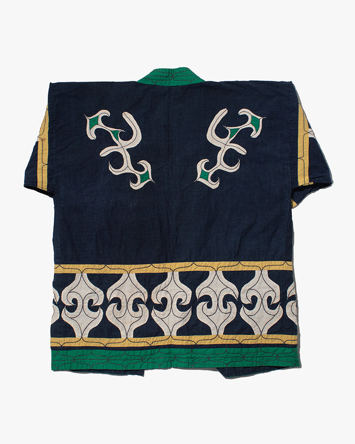 Vintage Ainu Jacket, Navy with Green and Yellow
