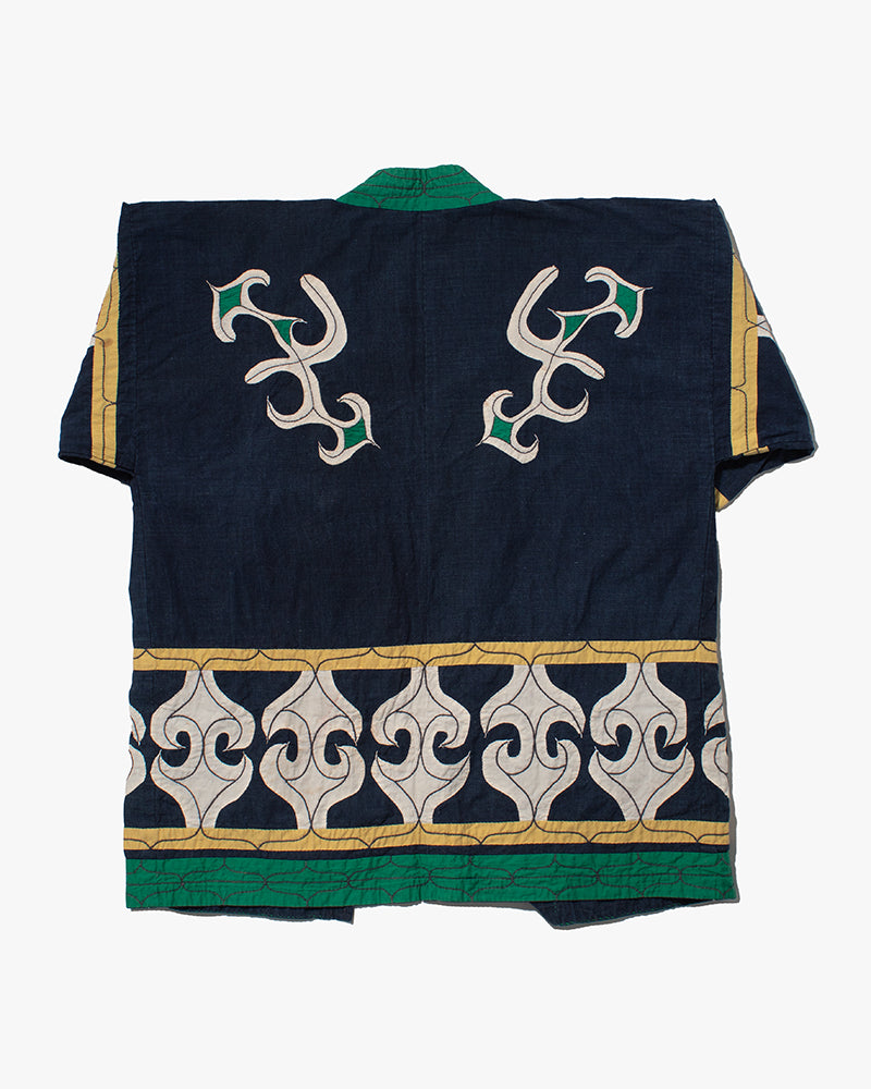 Vintage Ainu Jacket, Navy with Green and Yellow