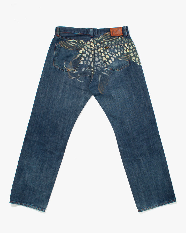 Japanese Repro Denim Jeans, Zen Denim, Painted Koi - 34