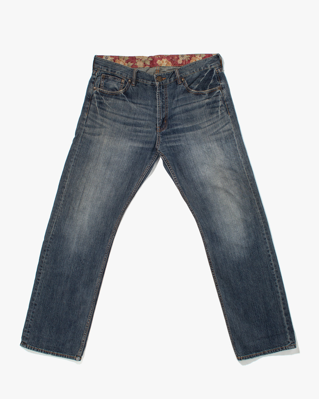 Japanese Repro Denim Jeans, Ann Do, Embroidered Koi and Floral Lining - 38"