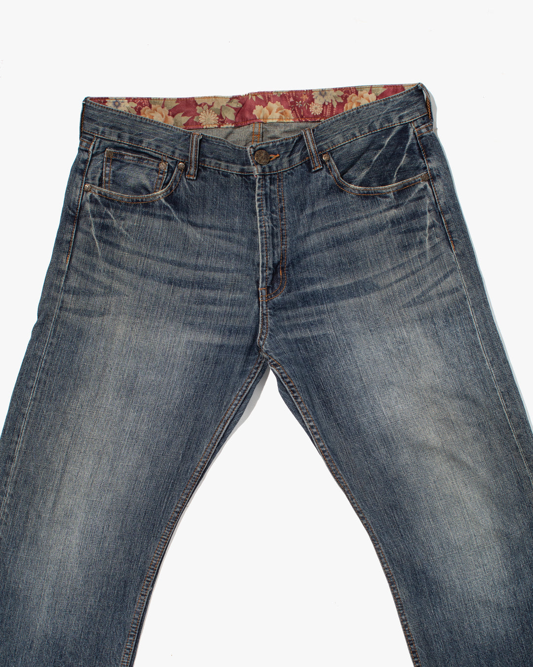 Japanese Repro Denim Jeans, Ann Do, Embroidered Koi and Floral Lining - 38"