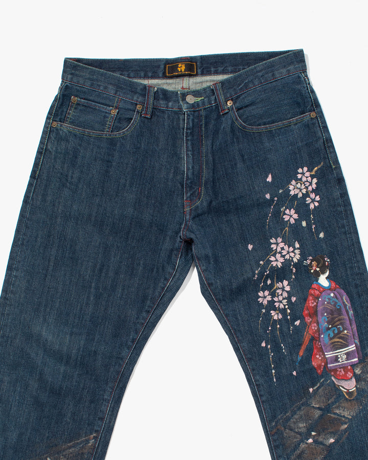 Japanese Repro Denim Jeans, Zen Denim, Painted Woman - 35"