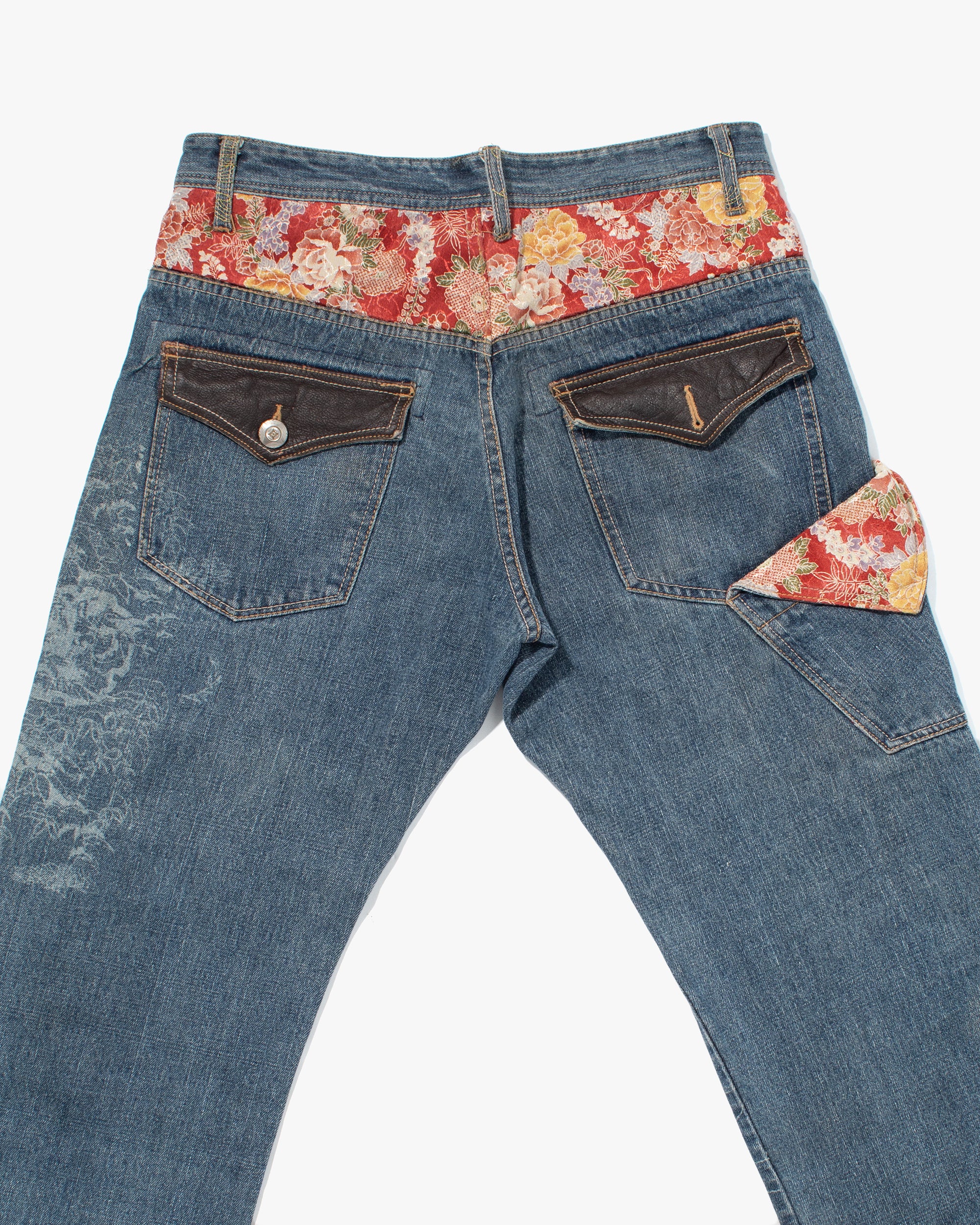 Riekoさまオーダーページ Japanese Repro Denim Jeans, Gumu, Floral Lining with Leather
