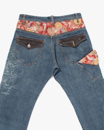 Jin様＊kyo＊Jiji＊Handmadeオーダー Japanese Repro Denim Jeans, Gumu, Floral Lining with Leather