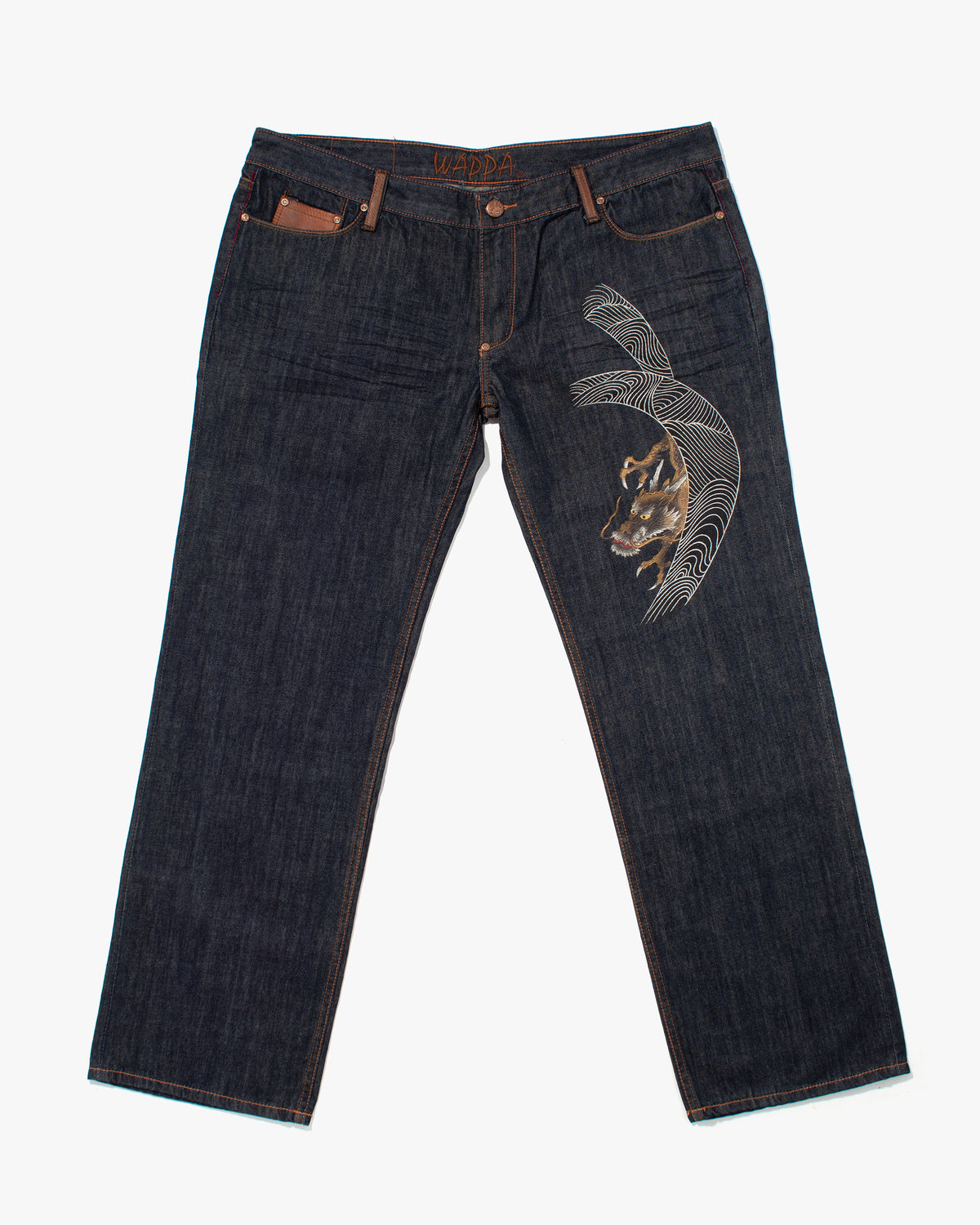 Japanese Repro Denim Jeans, Kyoto Wappa, Bronze Painted Dragon - 42"