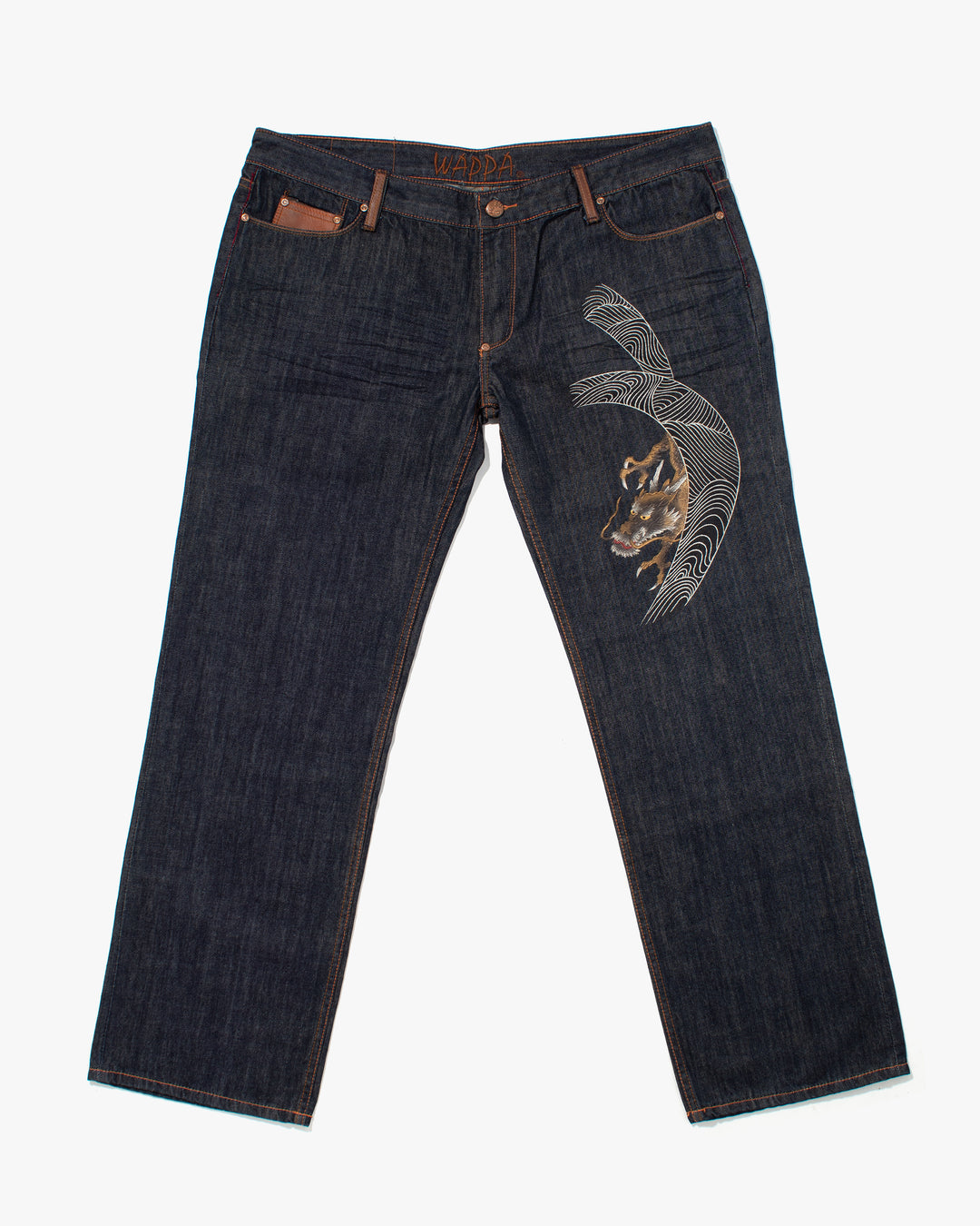 Japanese Repro Denim Jeans, Kyoto Wappa, Bronze Painted Dragon - 42"