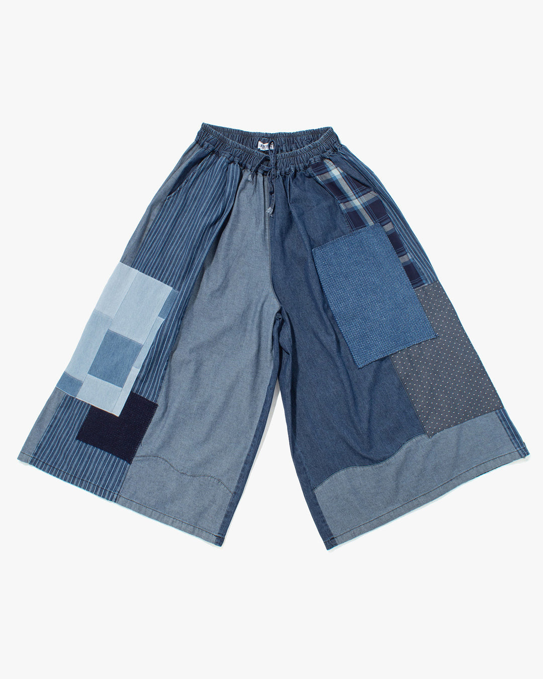 Kiriko Custom Wide Leg Pants, Washed Indigo Patched, Version 1