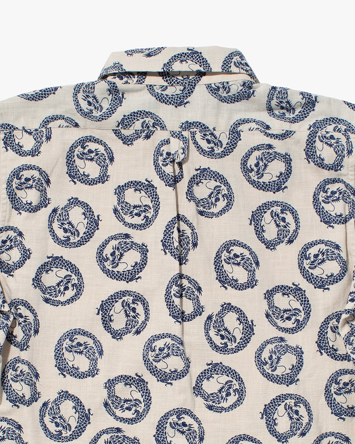 Kiriko Original Button-Up Shirt, Short Sleeve, Cream Dragon