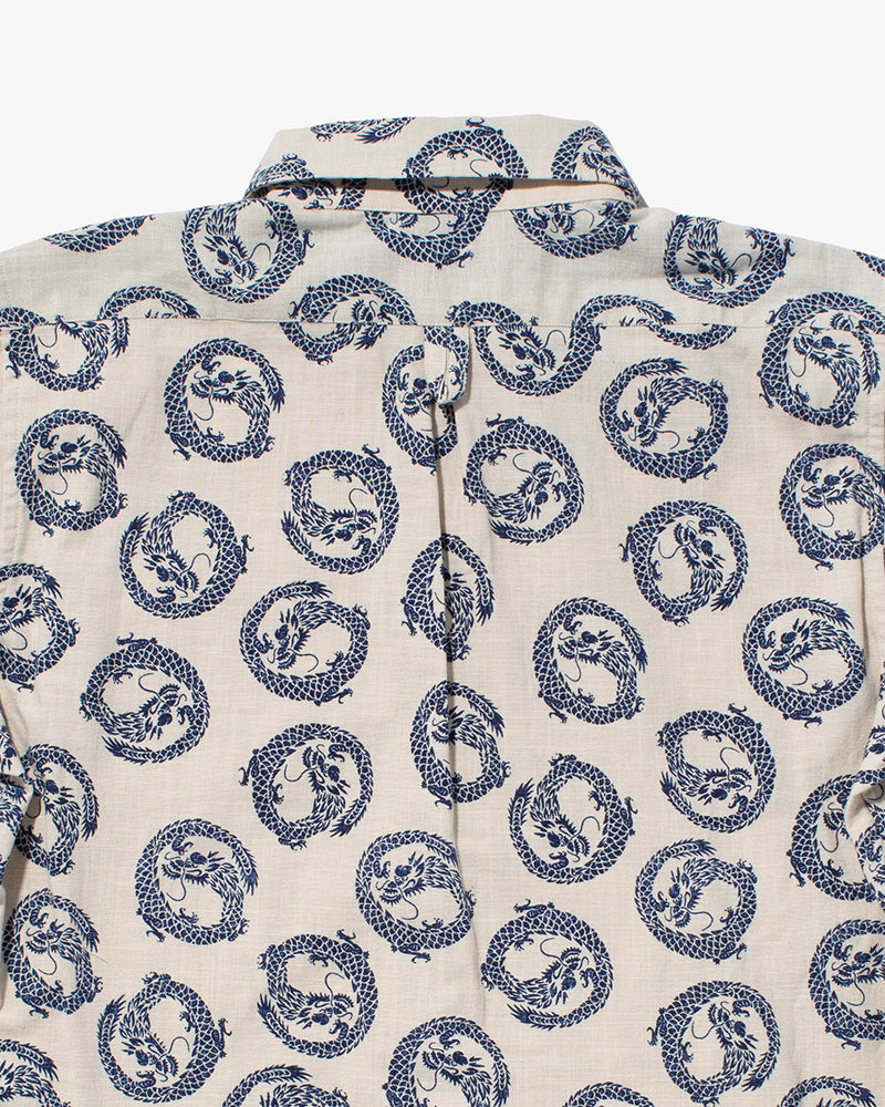 Kiriko Original Button-Up Shirt, Short Sleeve, Cream Dragon
