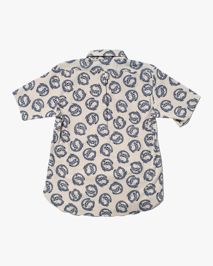 Kiriko Original Button-Up Shirt, Short Sleeve, Cream Dragon