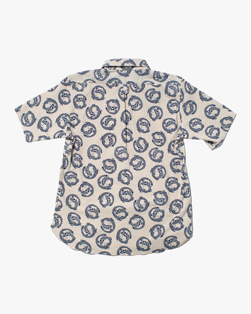 Kiriko Original Button-Up Shirt, Short Sleeve, Cream Dragon