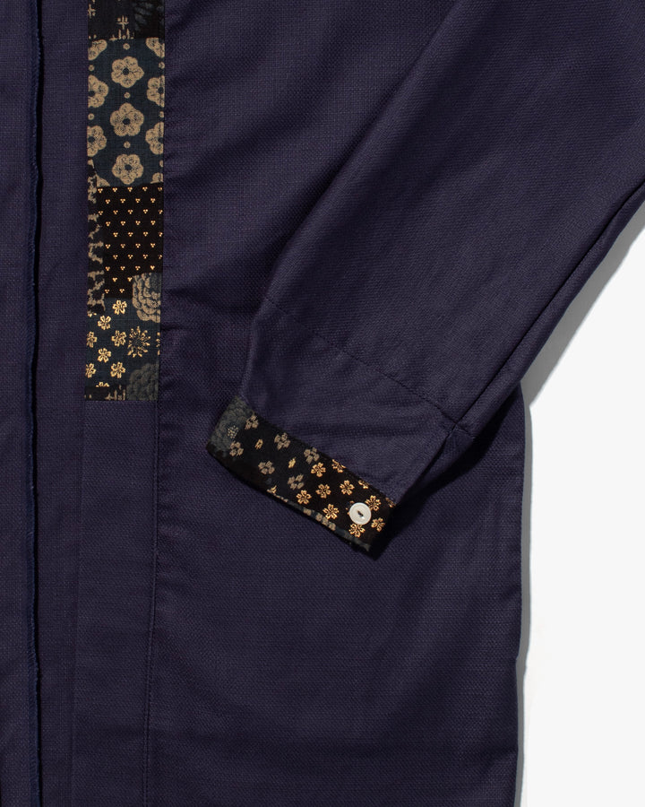 Kiriko Original Jacket, Modern Noragi, Indigo and Multi Patchwork, Dark Teal and Gold