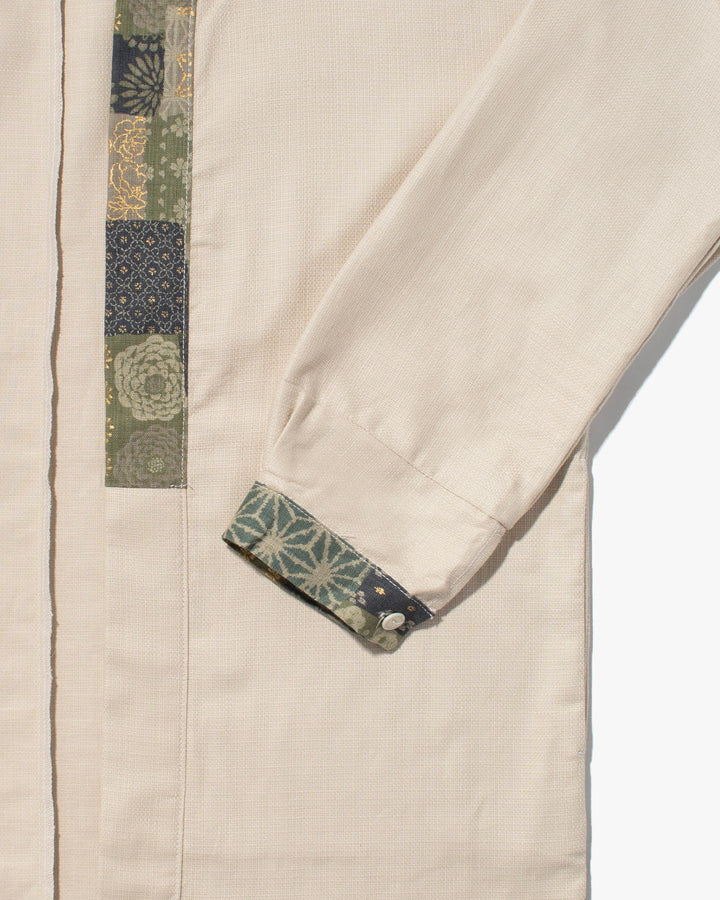 Kiriko Original Jacket, Modern Noragi, Cream and Multi Patchwork, Sage and Gold