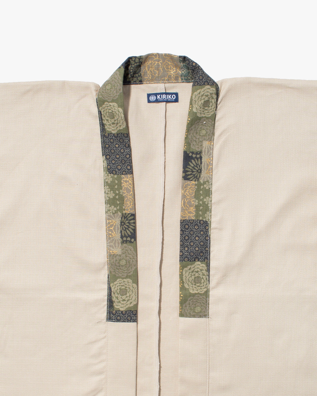 Kiriko Original Jacket, Modern Noragi, Cream and Multi Patchwork, Sage and Gold