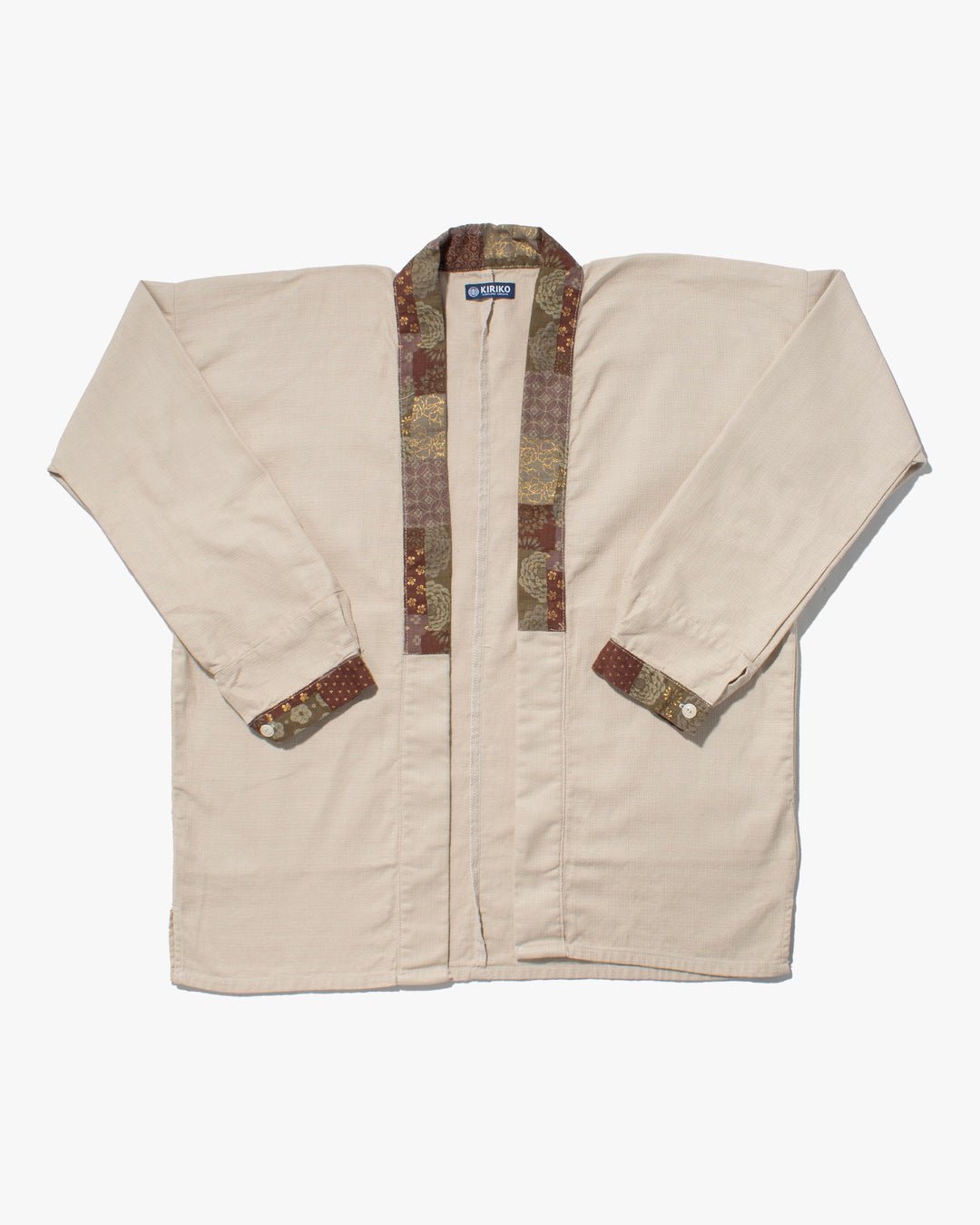 Kiriko Original Jacket, Modern Noragi, Cream and Multi Patchwork, Azuki and Gold