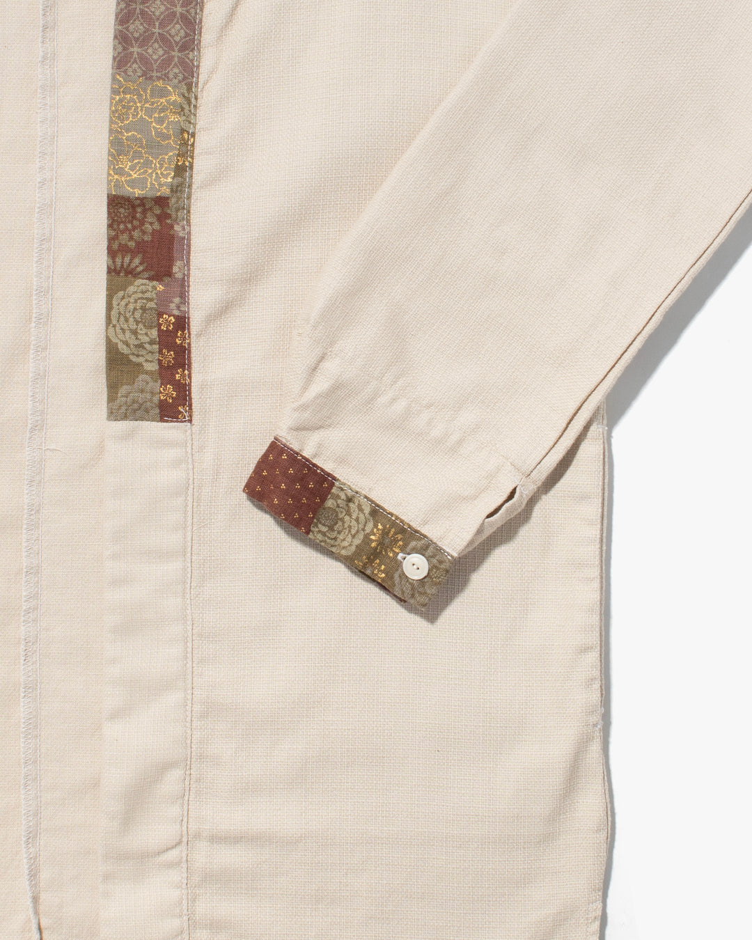 Kiriko Original Jacket, Modern Noragi, Cream and Multi Patchwork, Azuki and Gold