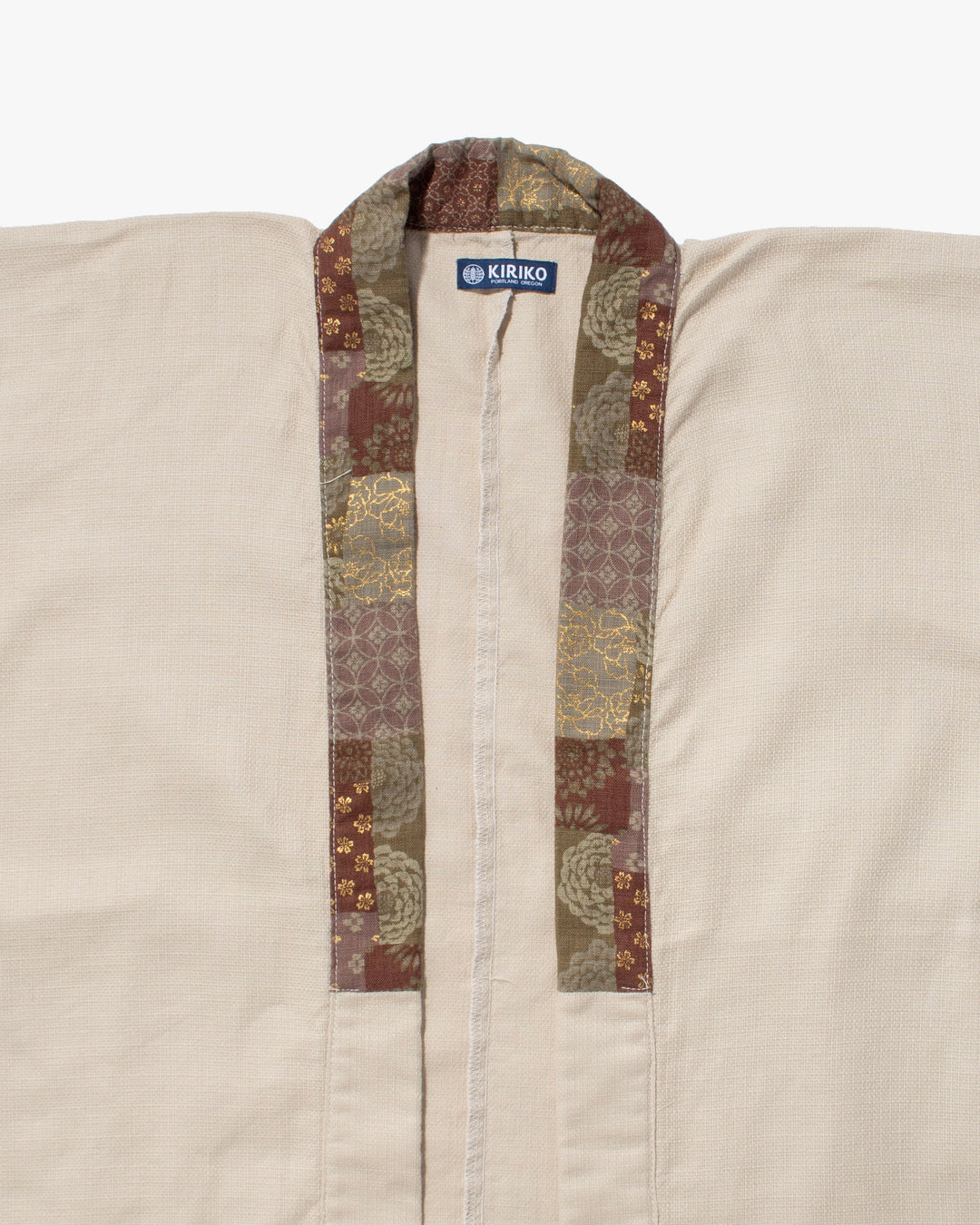 Kiriko Original Jacket, Modern Noragi, Cream and Multi Patchwork, Azuki and Gold