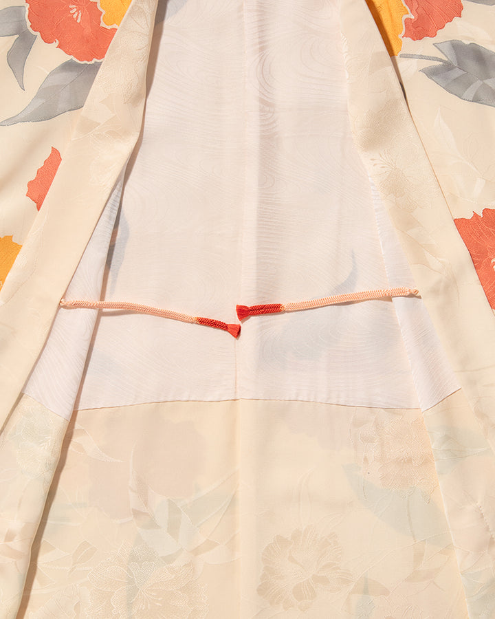 Kiriko Custom, Altered Kimono Jacket, Orange Flowers with Gray Leaves