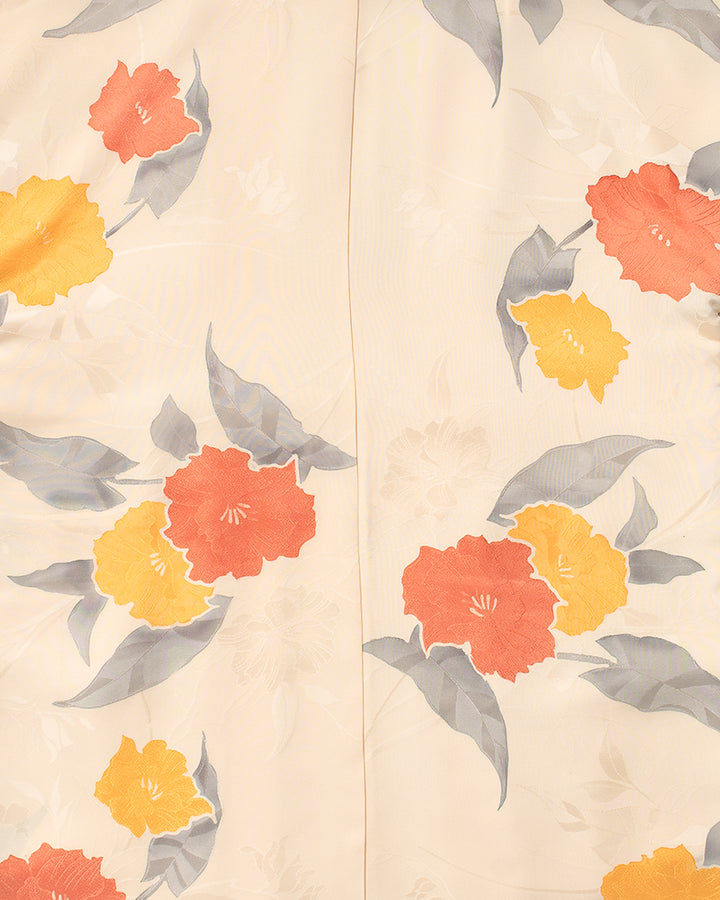Kiriko Custom, Altered Kimono Jacket, Orange Flowers with Gray Leaves