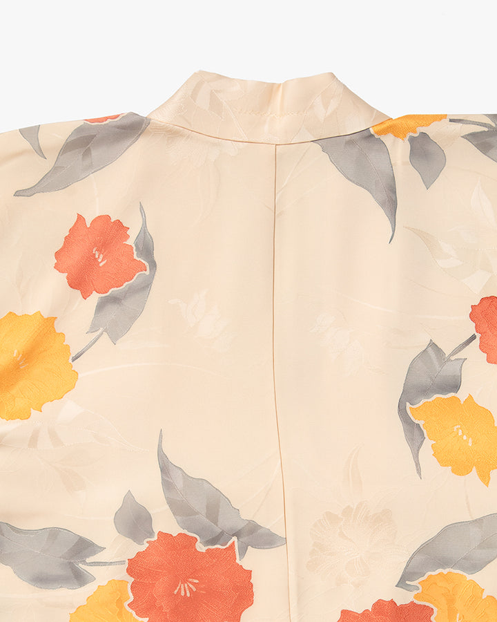 Kiriko Custom, Altered Kimono Jacket, Orange Flowers with Gray Leaves